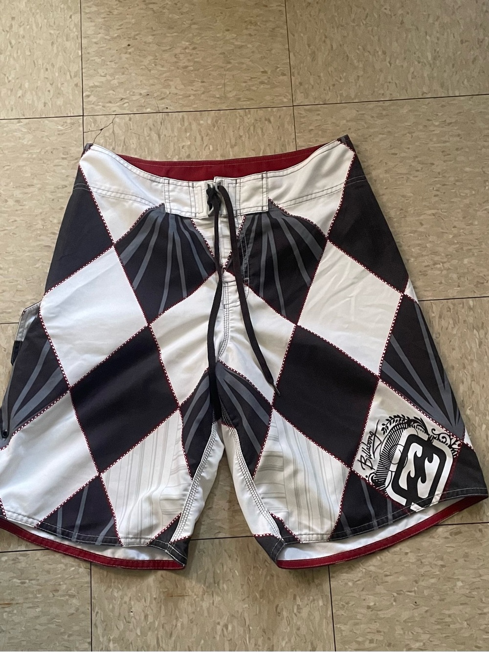 Billabong Black & White Diamond-Panel Boardshorts
